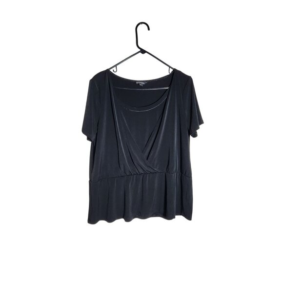 George Womens Black Short Sleeve Surplice Top Size L 12-14 - Picture 1 of 4